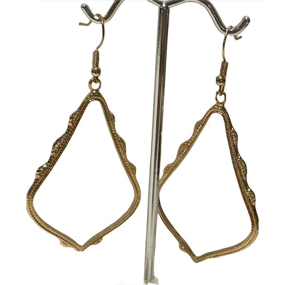Gold tone Dangle Teardrop Design drop statement Earrings Open Work Hook